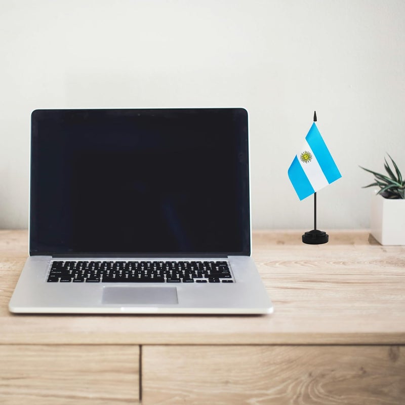 Yamiuo 2 Pack Argentina Desk Flag Set, Argentine Desktop Small Miniature Table Office Flag with 12" Black Pole and Black Base, Offices, Classroom, Home, Festival Decoration (Argentina) - Image 5